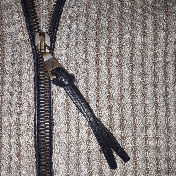 John Varvatos Artisan Beige Tan Alpaca Silk Leather Zip Sweater (Large) - Picture 4 of 7